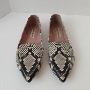 Steve Madden Feather Snake Print Loafers Slip On Shoes Cream Black 7.5M